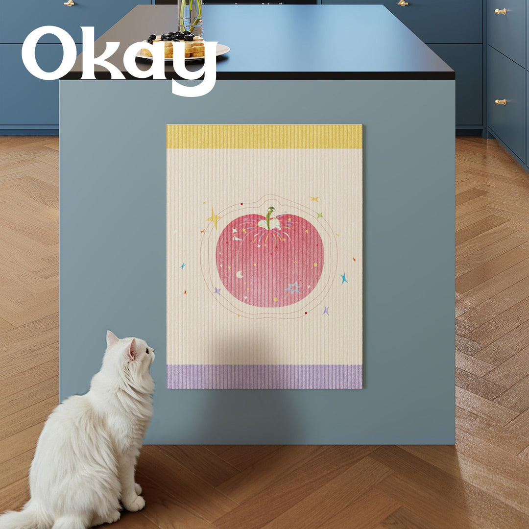 Vertical Ribbed Microfiber Cabinet Front Absorbent Mat with Apple & Swallow Illustration