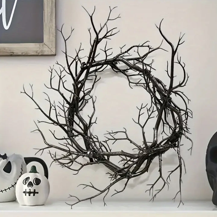 Halloween-Dekokranz aus künstlichen Zweigen mit natürlicher Astoptik