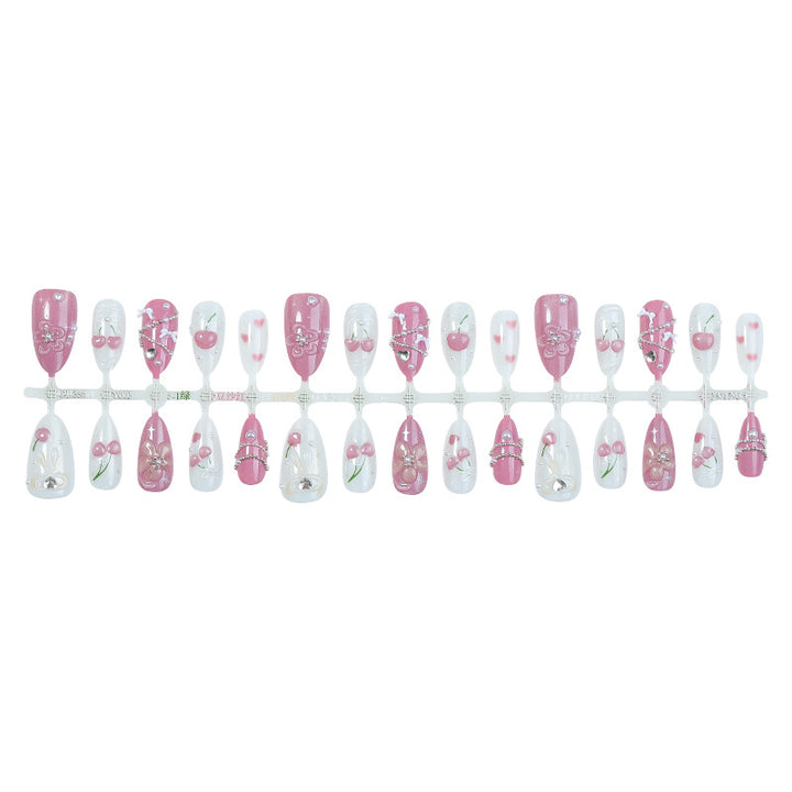 Premium Dekorative Press-On Nagelkunst Set mit Floralen und Edelstein Akzenten Karnz