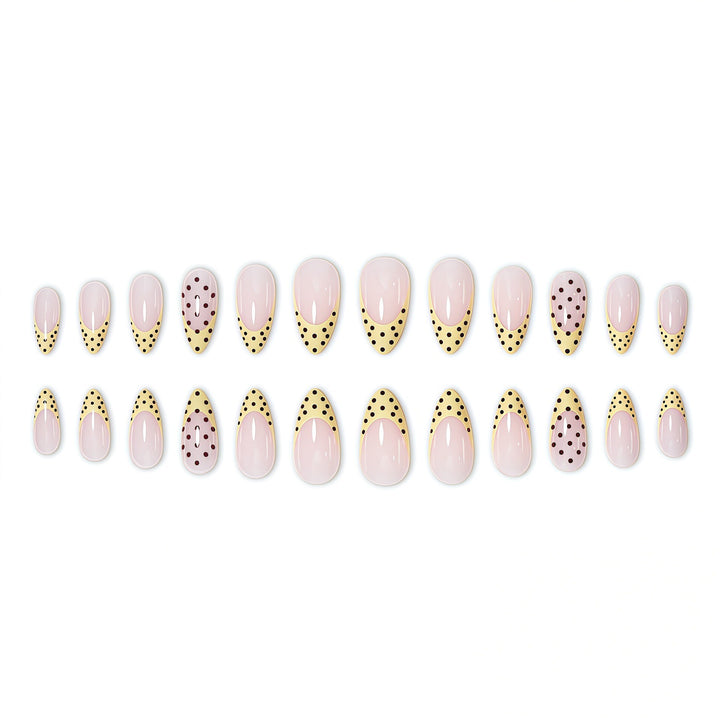 Elegante French Tip Nagelverstärkungen mit Tupfenmuster Karnz