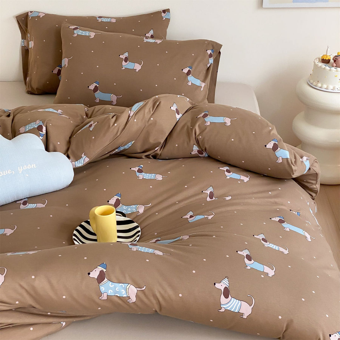 Kinder-Bettwäsche-Garnitur mit verspieltem Tier- und Smile-Print