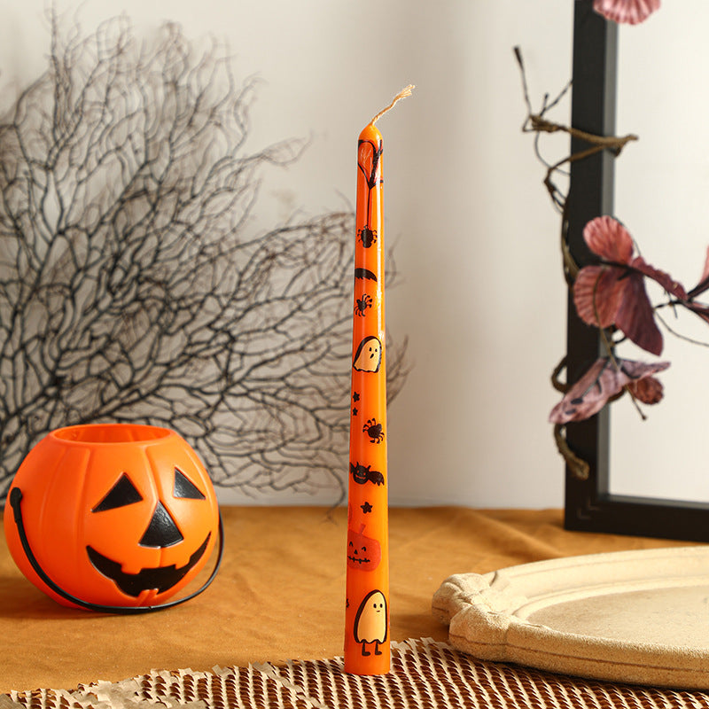 Halloween Dekorative Hohe Spitzkerze mit Bedrucktem Geist und Kürbis Motiv