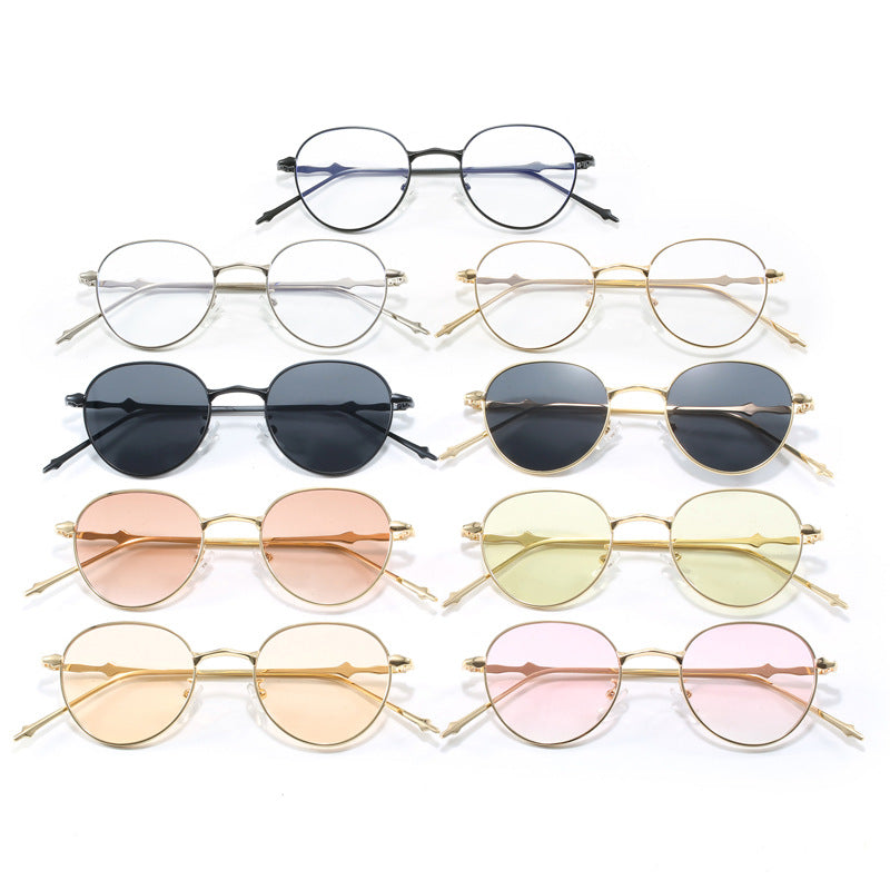 Damen elegante runde Sonnenbrille mit modischem Metallrahmen Karnz