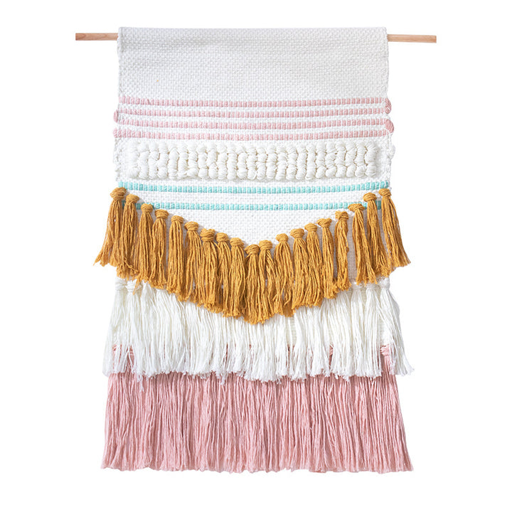 Handgewebter Wandbehang im Boho-Stil mit Quasten und geometrischer Struktur