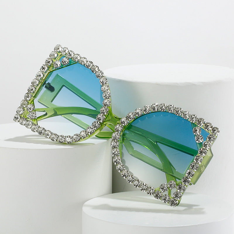 Statement Rhinestone-beschichtete sechseckige Sonnenbrille Karnz