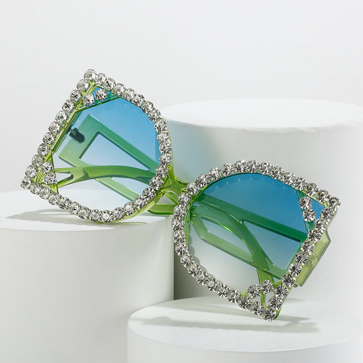 Statement Rhinestone-beschichtete sechseckige Sonnenbrille Karnz