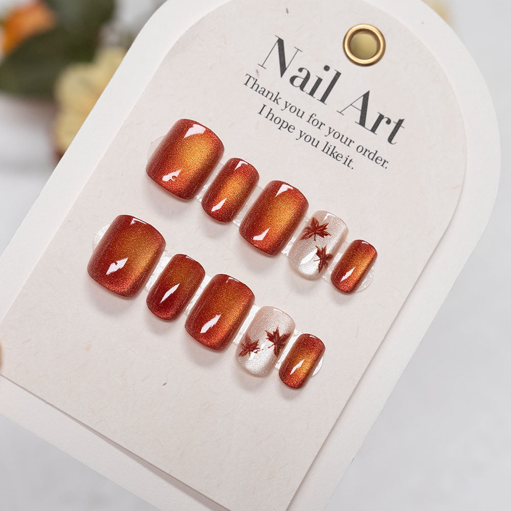 Herbst-inspirierte glanzvolle Press-On-Nagelset