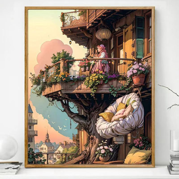 Gemütlicher Balkon Kunstdruck Karnz
