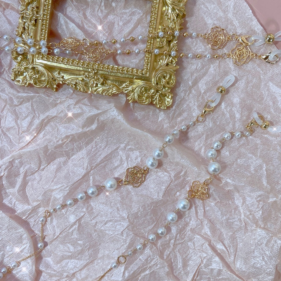 Glitzernde Brillenhalterkette mit Perlen und Floralen Anhängern Karnz