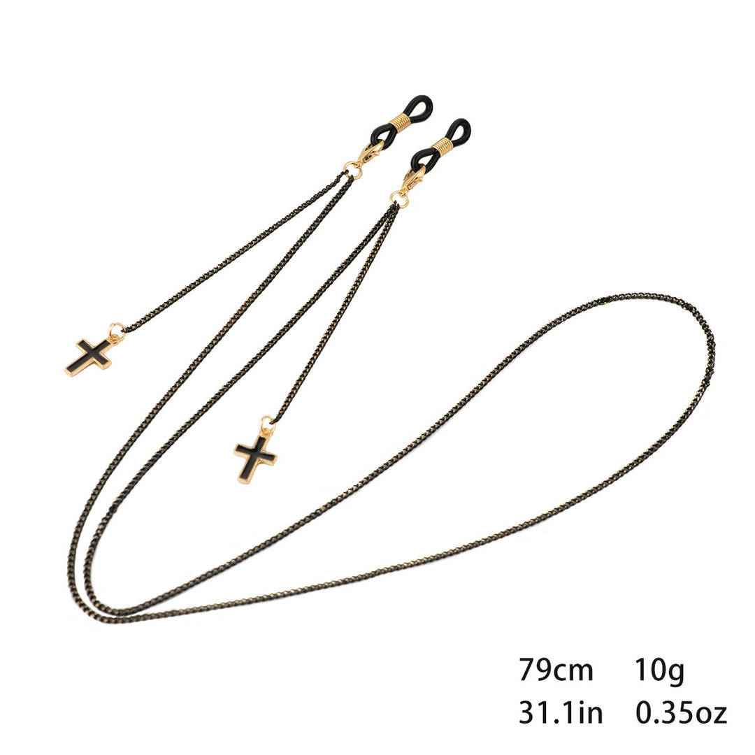 Stylische Perlen Kreuz Anhänger Brille Kette Karnz
