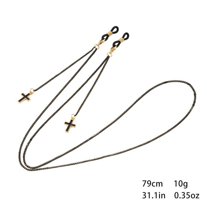 Stylische Perlen Kreuz Anhänger Brille Kette Karnz