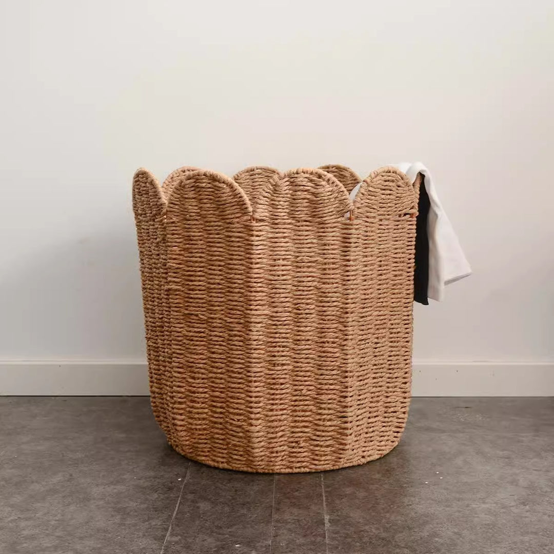 Woven Storage Basket with Decorative Scalloped Edge Karnz