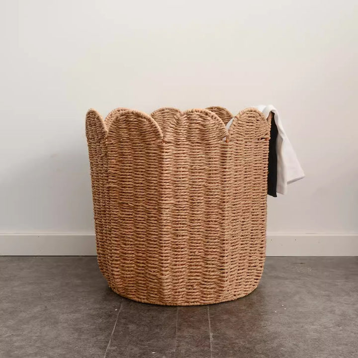 Woven Storage Basket with Decorative Scalloped Edge Karnz