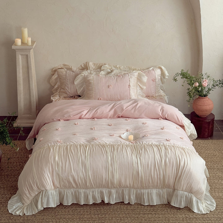 Luxus Rüsch Satin Bettbezug und dekorative Kopfkissenbezüge Set