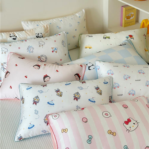 Kinder-Kissenbezug-Set aus Baumwollsatin mit Panda-Print und kariertem Design Karnz