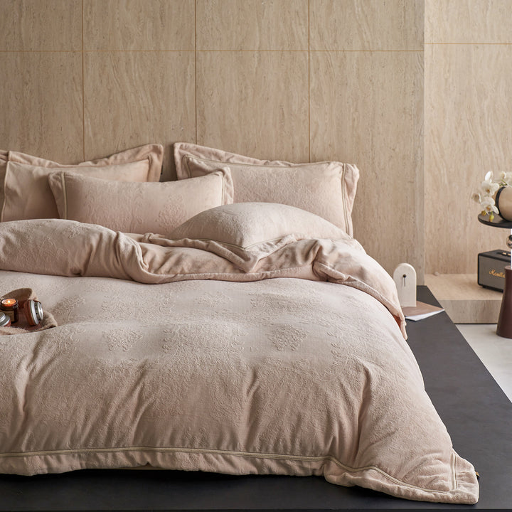 Geprägtes Baumwoll-Jacquard Bettwäsche-Set mit feiner Kordelpaspel