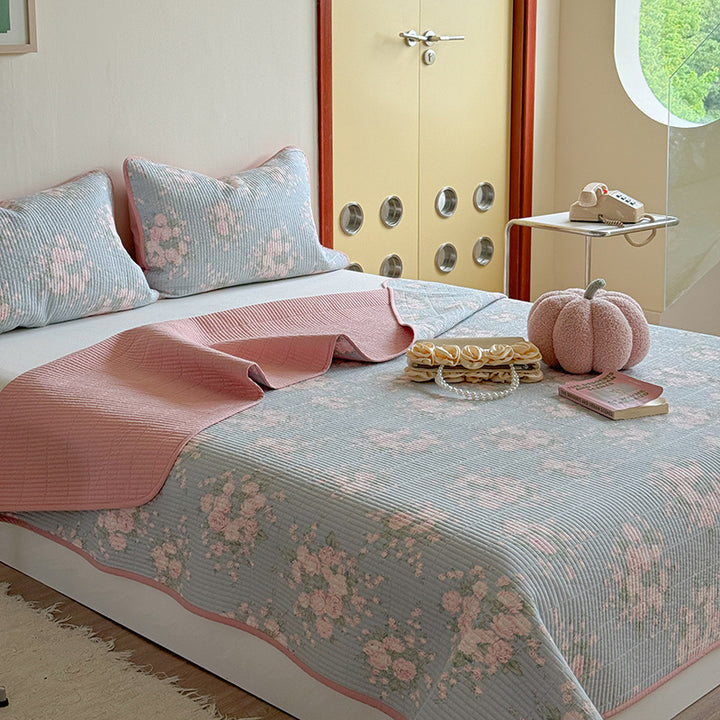 Gepolstertes Baumwollbettüberwurf-Set mit Teddy-Bär-Streifenmuster und umkehrbarem Design