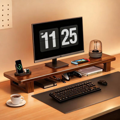 Breite Holz-Monitorständer-Regal mit Unterregal-Speicher und Kabelmanagement