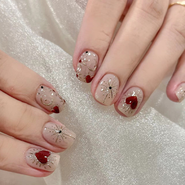 Dekoratives Herz-verzierte Press-On Nail Set