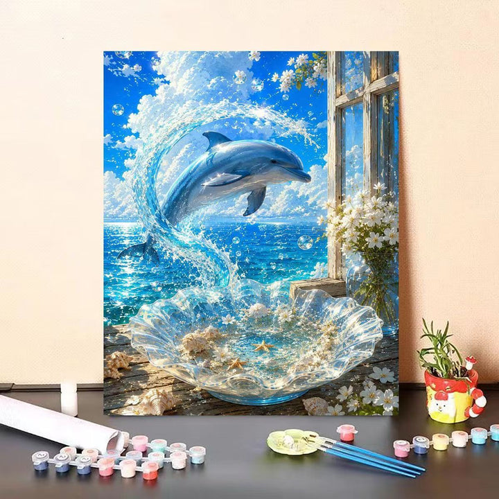 Delfin-Themen DIY Malen nach Zahlen Leinwandkunst Karnz