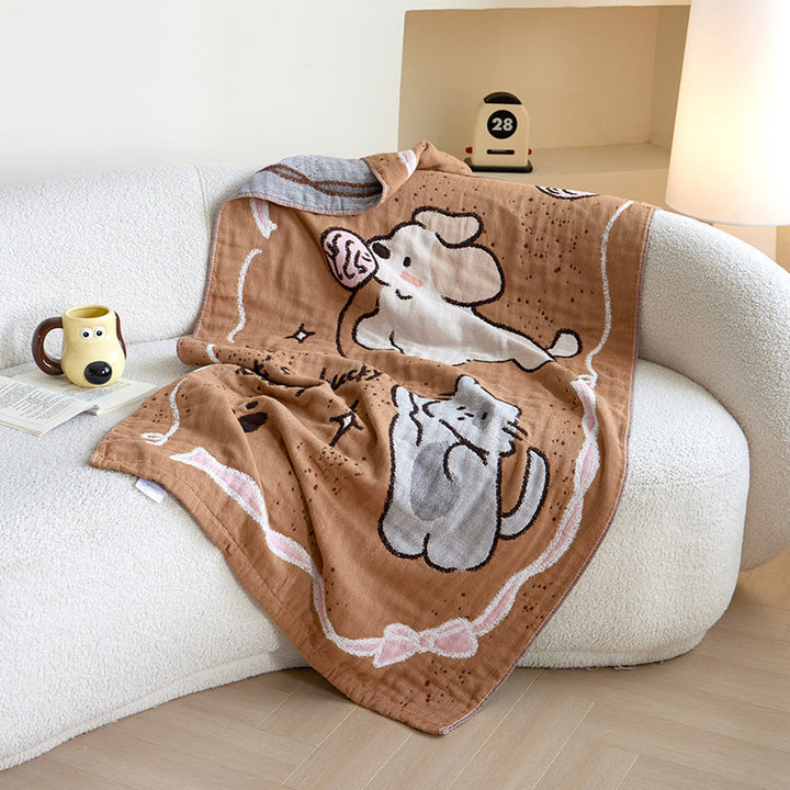 Kuschelige Jacquard-Wohndecke mit niedlichen Hunde- und Katzenmotiven