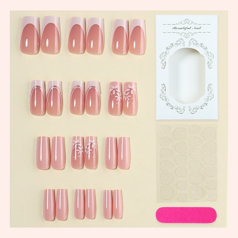 Elegantes Kunstnagelset mit zarten Blumen-Design und Hochglanz-Finish Karnz