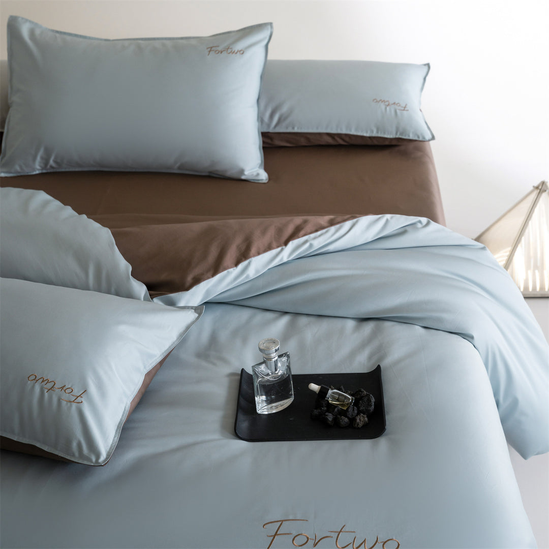 Wendbares Satin-Bettwäscheset mit feiner Ton-in-Ton-Stickerei