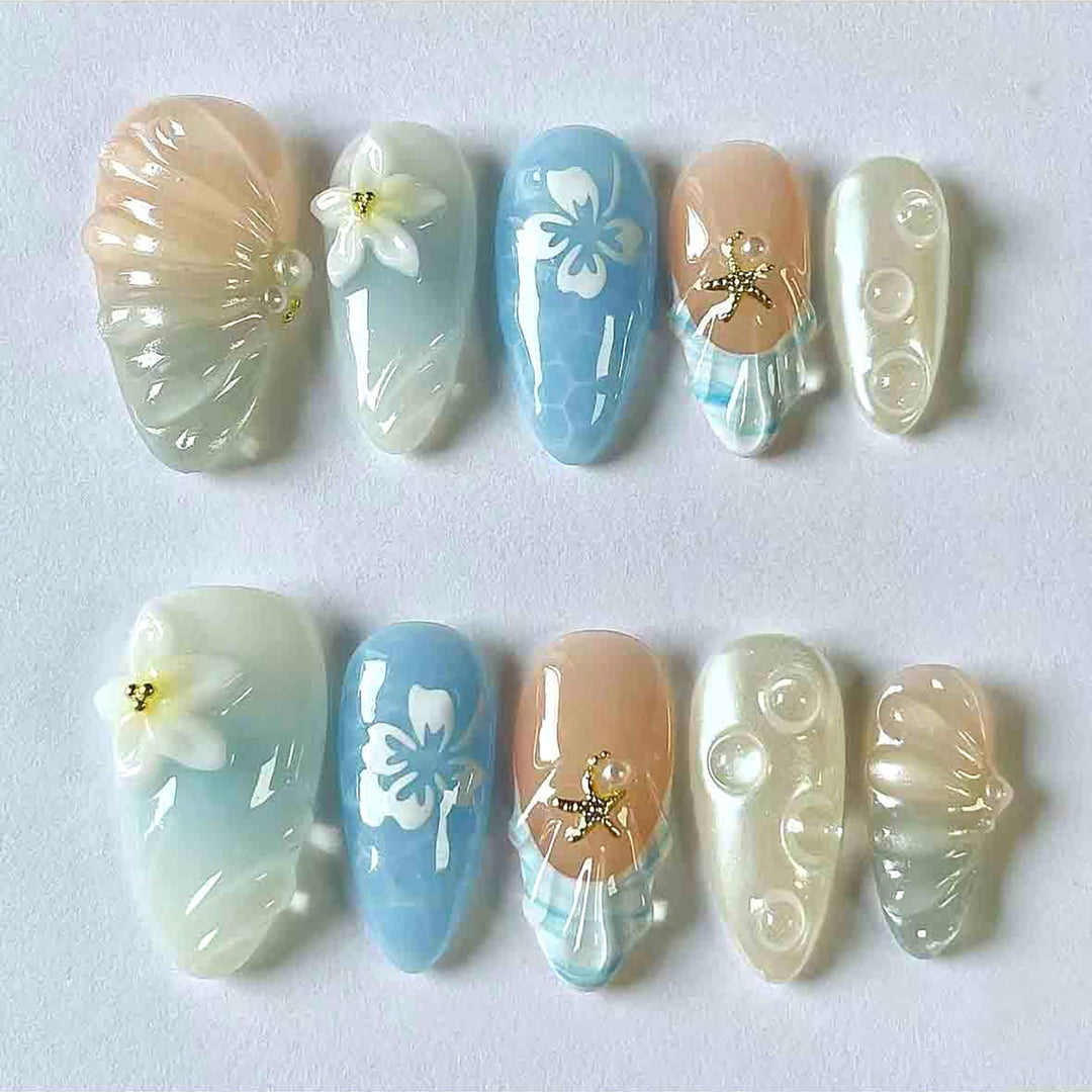 Künstlerisches von Ozeanen inspiriertes Press-On-Nagelset Karnz