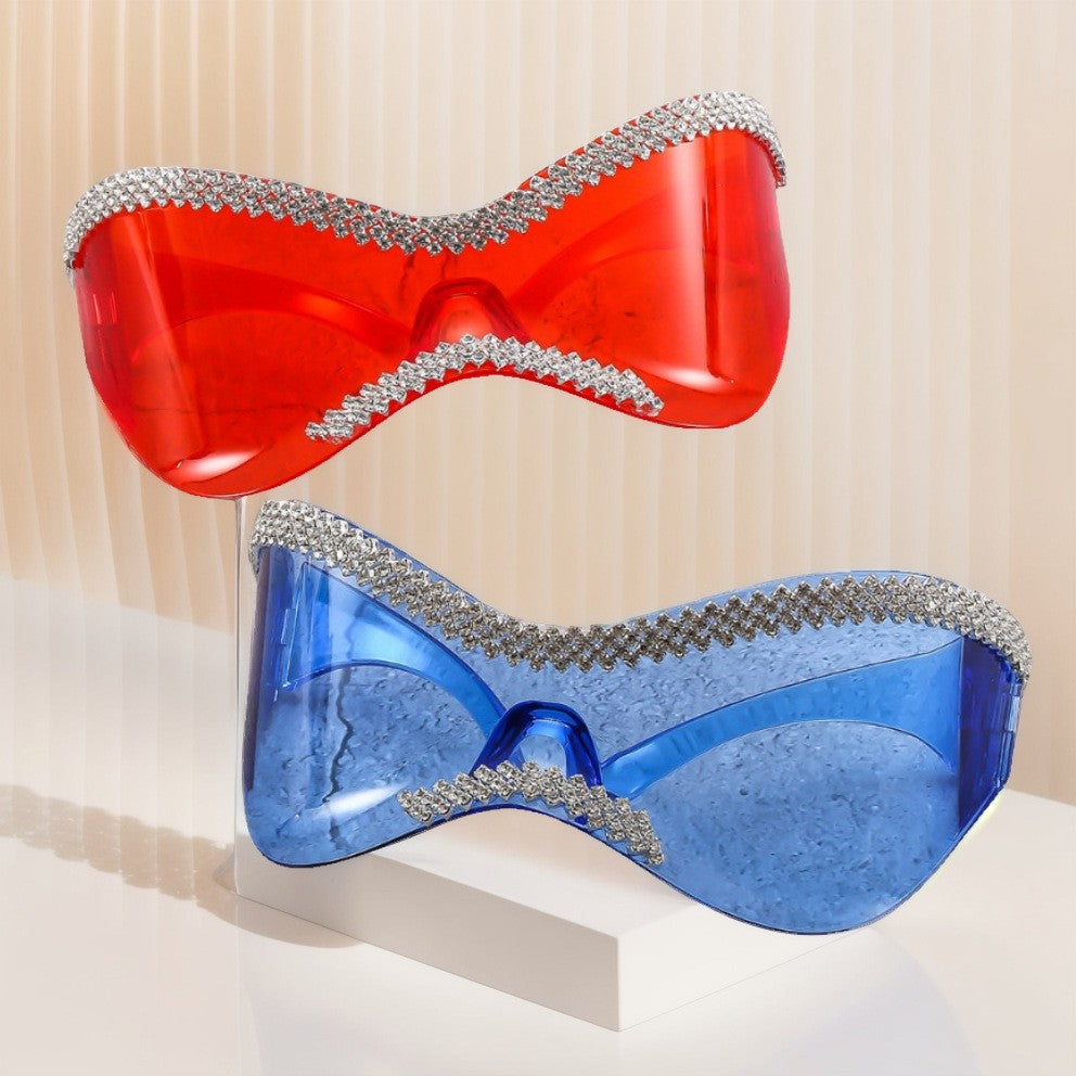 Damen Glamouröse Hochglanz-Sonnenbrille mit Kristallrand Karnz