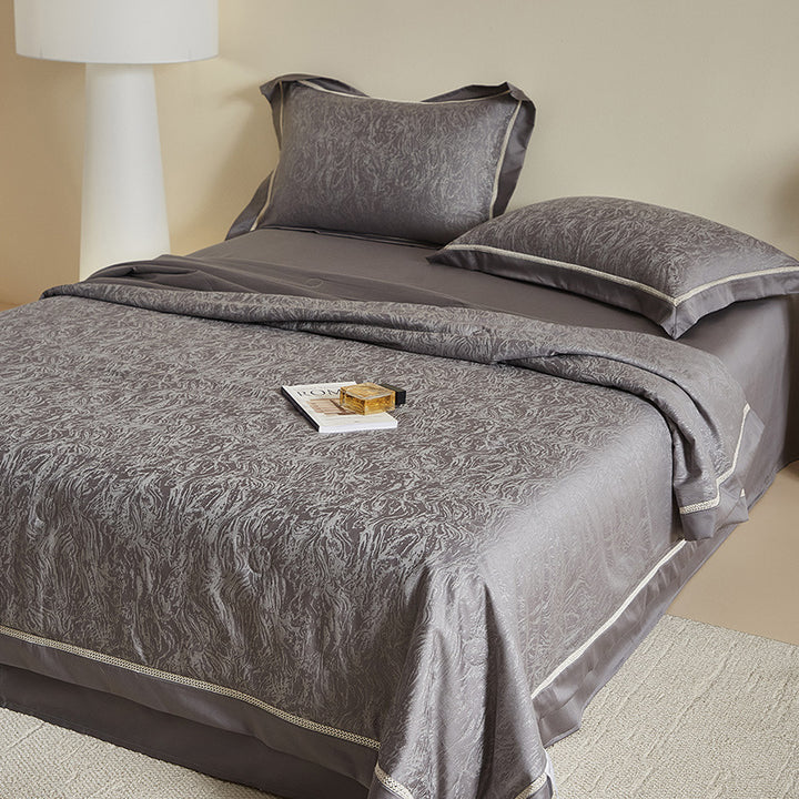 Luxuriöses Jacquard-Bettwäscheset mit Spannbettlaken und dekorativer Ziernaht