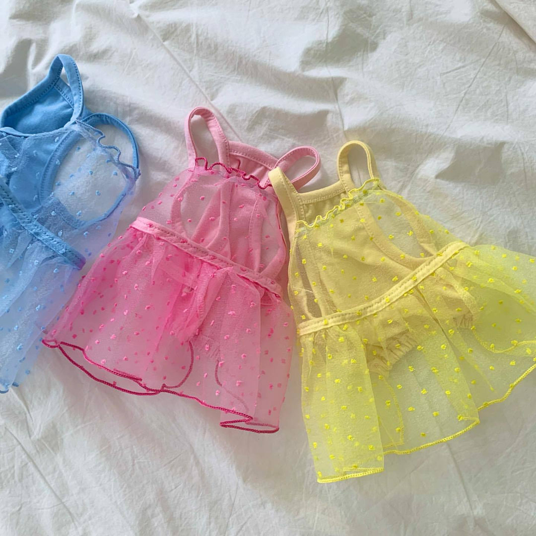 Kleines Hund Tüll Punkt Tutu Kleid mit Geschirrzugang & Verstellbaren Rückenriemen