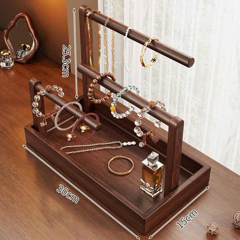 Gestufter Holz-Halsketten- und Armbandorganizer mit Aufbewahrungstablett