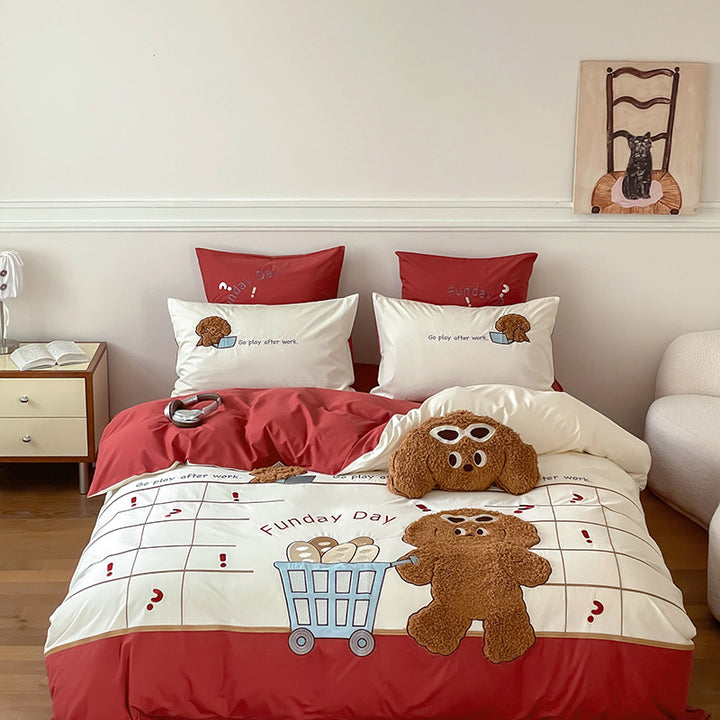 Cartoon Teddy Baumwollmischung Bettbezug Bettwäsche Set