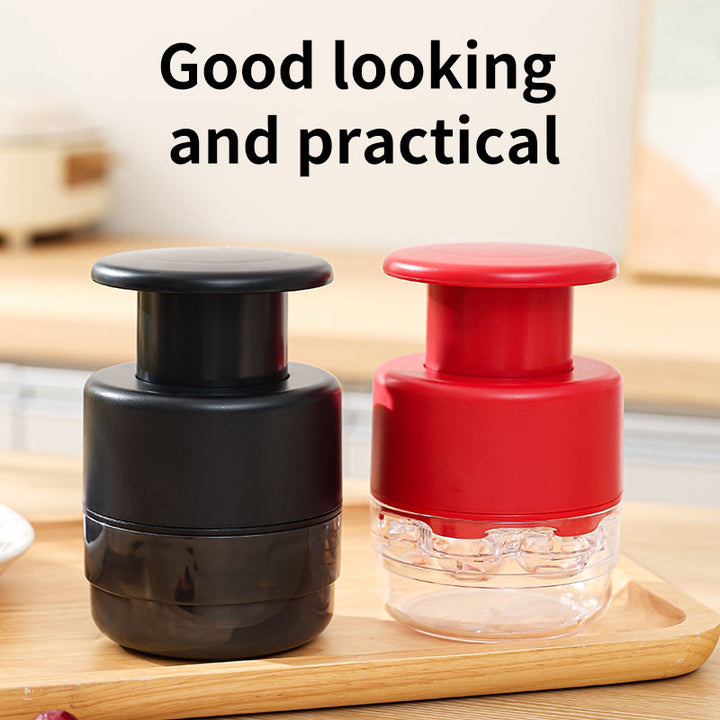 Compact Push-Down Garlic and Herb Chopper with Safety Container