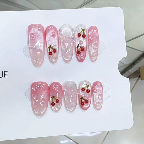 Kirsch-Themen Dekorative Press-On Nail Set Karnz