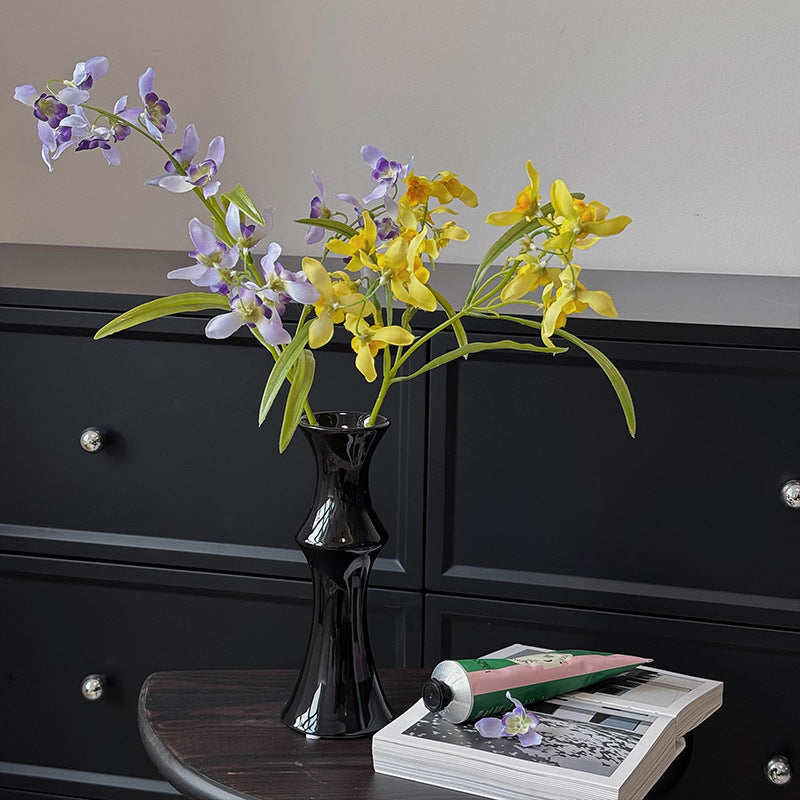 Keramische Sanduhr Bud Vase mit schmalem Hals und ausladendem Rand
