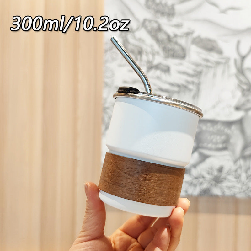 Damen stilvolle Edelstahl-Trinkbecher mit Holz-Applikation Karnz
