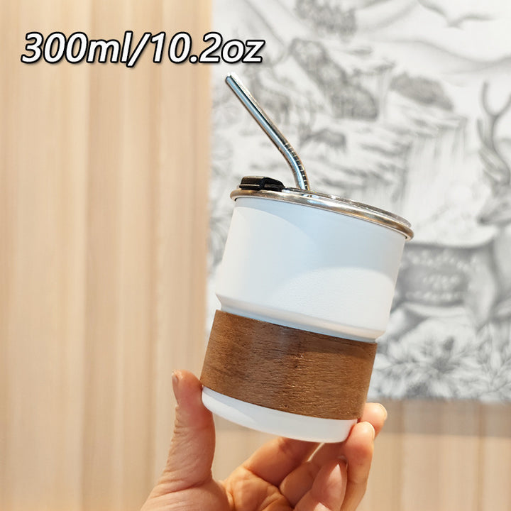 Damen stilvolle Edelstahl-Trinkbecher mit Holz-Applikation Karnz