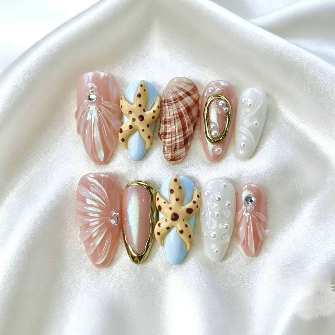 Künstlerisches vom Ozean inspiriertes Press-On-Nagelset