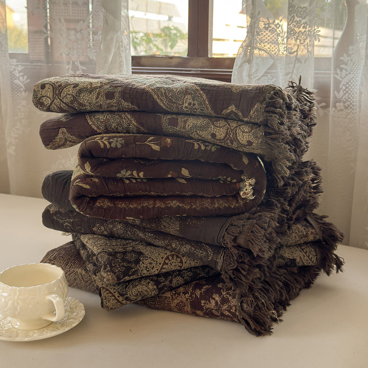 Gewebte Jacquard-Patchwork-Decke mit Fransen kanten