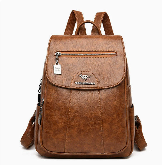 Stylischer Mehrfach-Taschen Leder-Rucksack Karnz