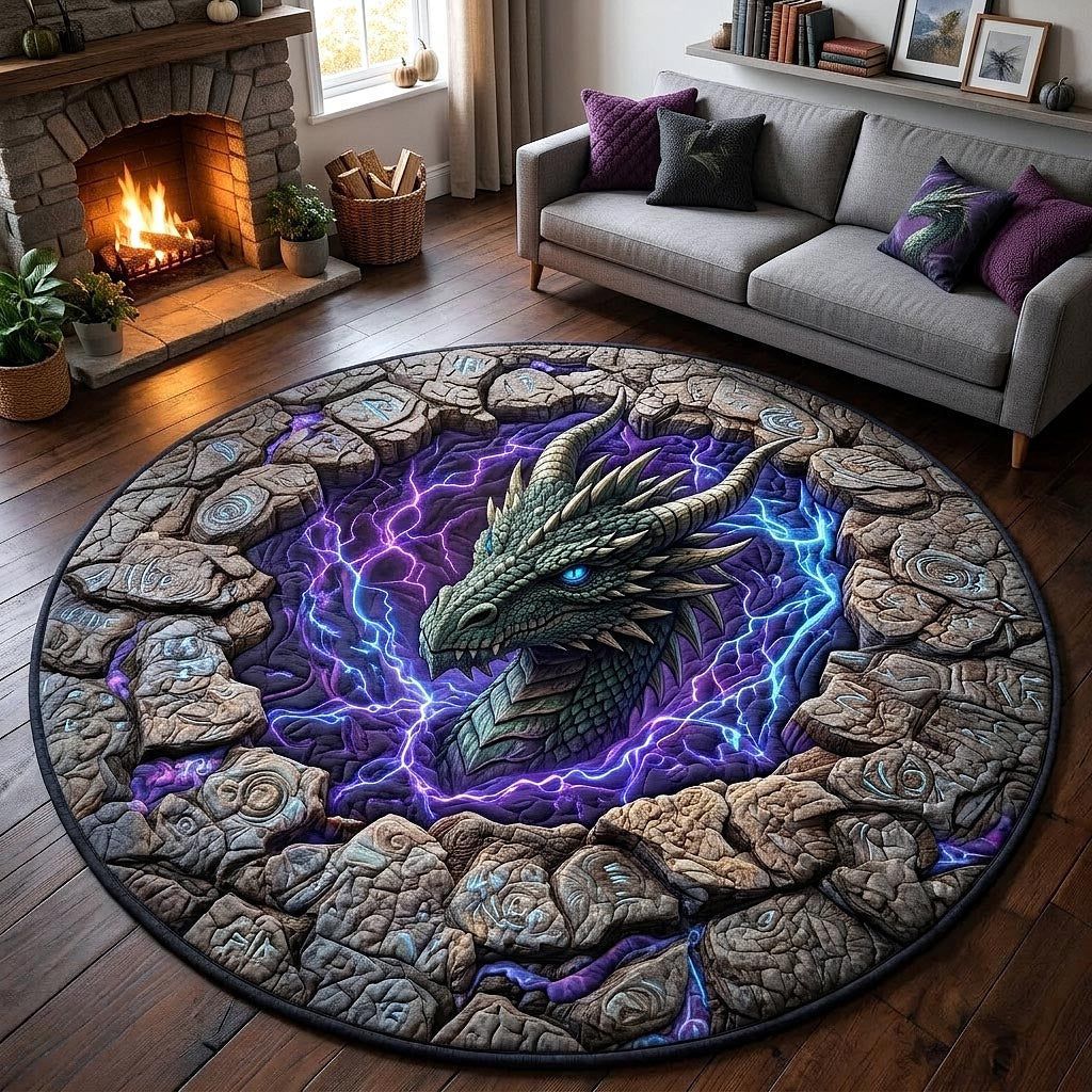 3D Drachenmotiv Projektions runder Teppich