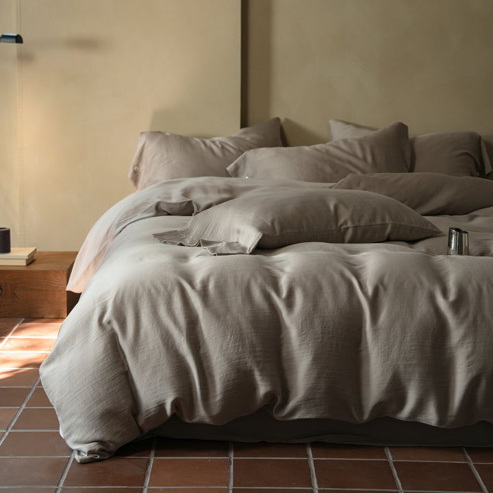 Luxus Bio-Baumwoll-Satin-Bettbezug-Set mit Knopfverschluss