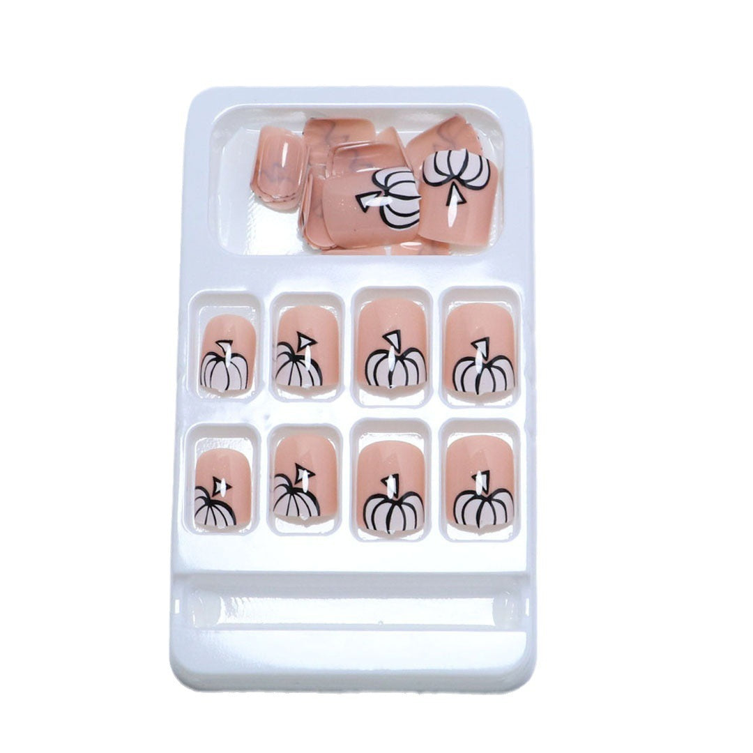 Künstlerisches Kürbis-Thema Press-On Nagelset Karnz