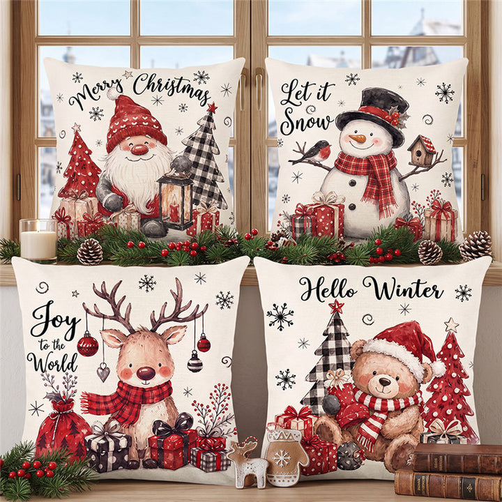 Festlicher Schneemann Aquarelldruck Leinen-Textur Quadratisches Kissenbezug mit verstecktem Reißverschluss