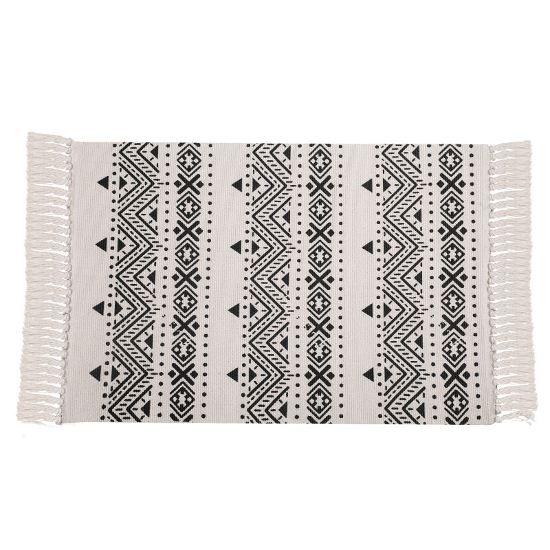 Flachgewebter Baumwollläufer mit mediterranem Kachel‑Jacquard und dekorativen Fransen Karnz