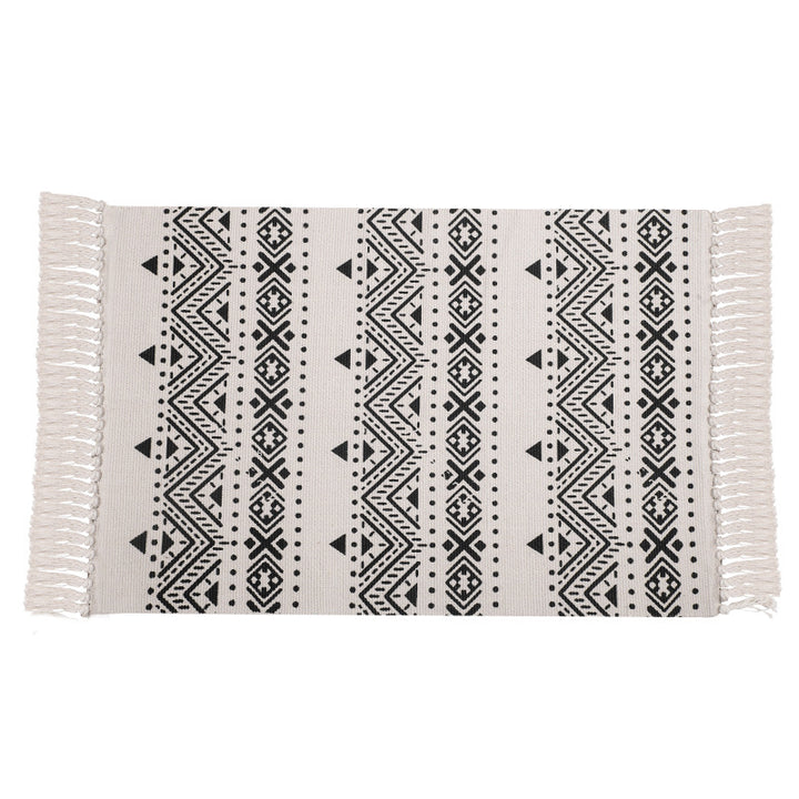 Flachgewebter Baumwollläufer mit mediterranem Kachel‑Jacquard und dekorativen Fransen Karnz
