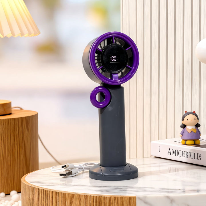 Damen Tragbarer Mini-Ventilator mit digitaler Geschwindigkeitsanzeige und USB-Ladefunktion Karnz
