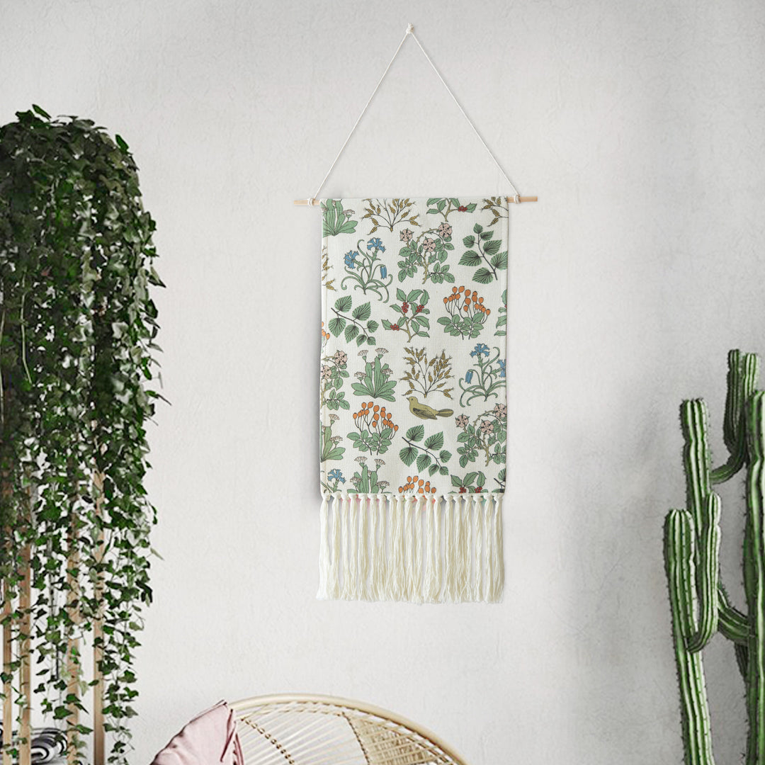 Gewebter Wandbehang mit floraler Jacquardstruktur und langen Fransen Karnz
