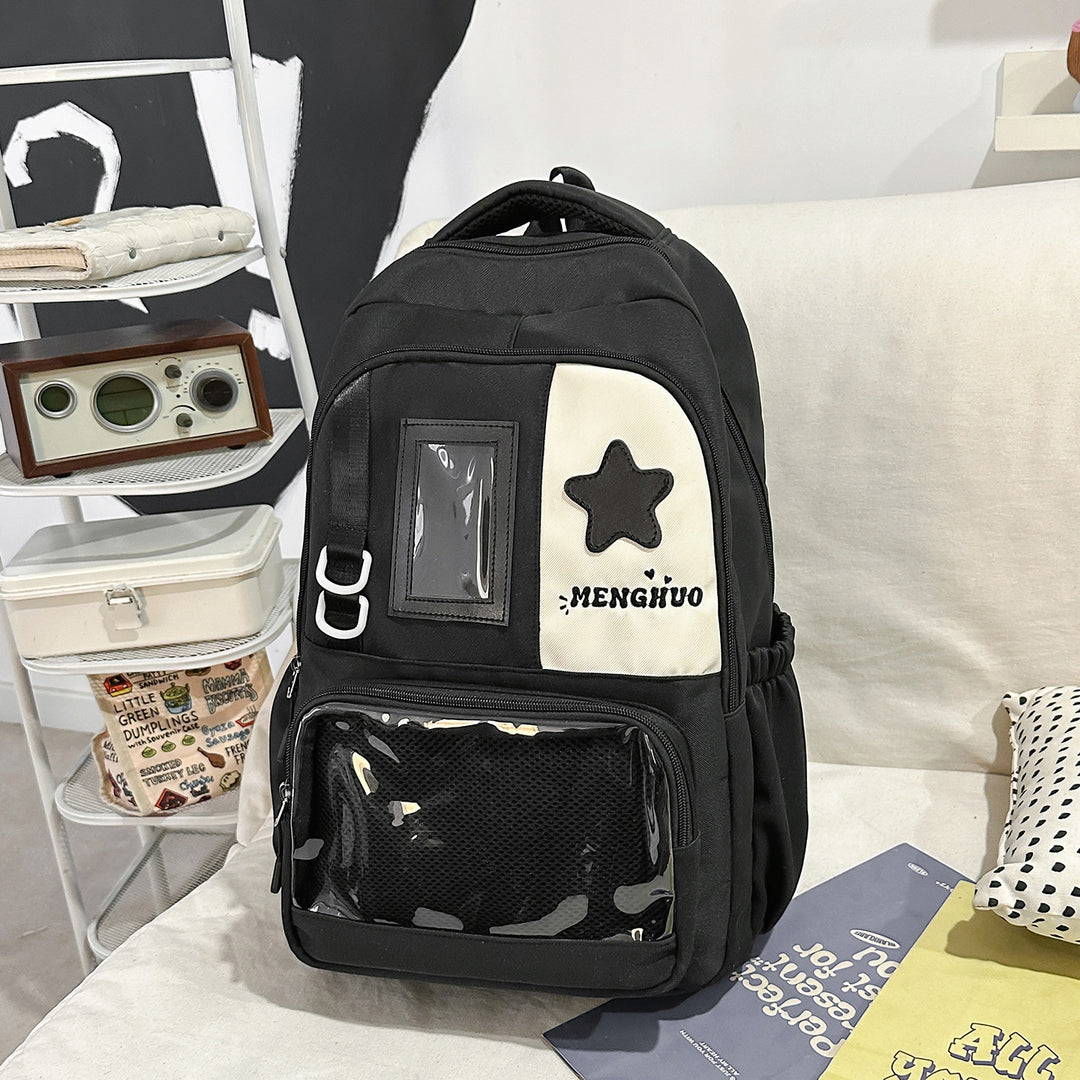 Strukturierter Casual-Rucksack mit transparentem Fach Karnz
